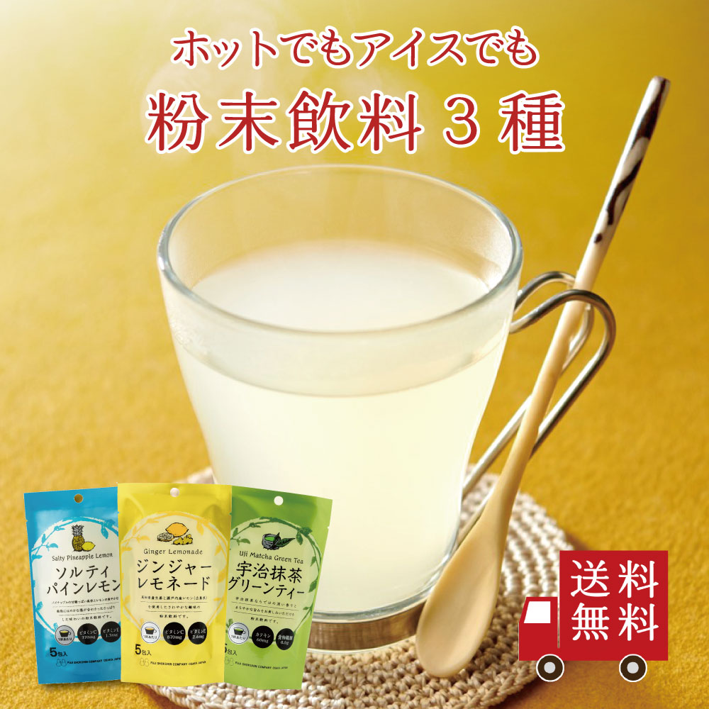 【送料無料】不二の粉末飲料 飲み比べ 3種セット【 B-2 】 （ジンジャーレモネード ソルティパインレモン 宇治抹茶 グリーンティー）