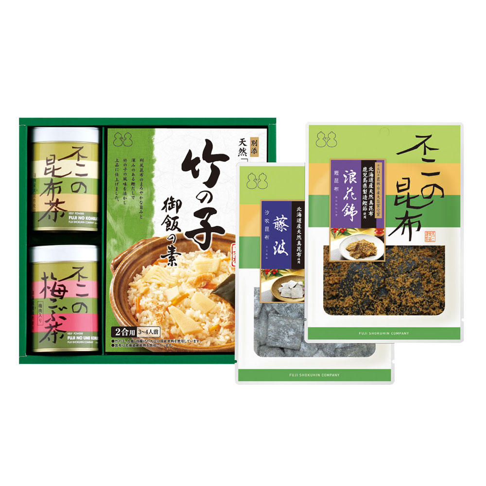 【SF-27】昆布茶・梅こぶ茶・佃煮・炊き込み御飯の素詰合せ（昆布茶 梅こぶ茶 浪花錦 藤波 竹の子御飯の素）
